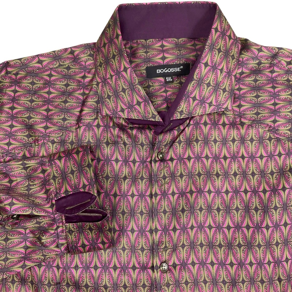 Bogosse Shirt Mens 5XL Purple Pink Geometric Club Wear Vibrant French‎ Cuffs